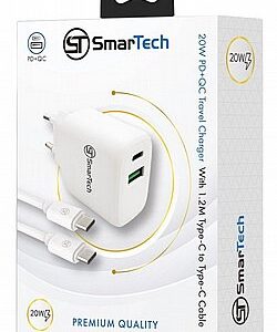 מטען קיר PD+QC 20W עם כבל טייפ-סי לטייפ-סי - דגם STTC20W - פתרון טעינה מושלם מבית SmarTech