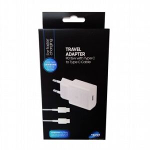 מטען קיר סמסונג מקורי 15W PD עם כבל טייפ-סי לטייפ-סי – סאני (צבע לבן)