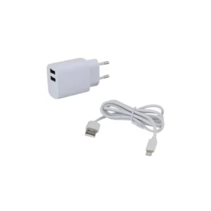 מטען קיר כפול USB 2.4A + כבל IPHONE- לבן-Gplus